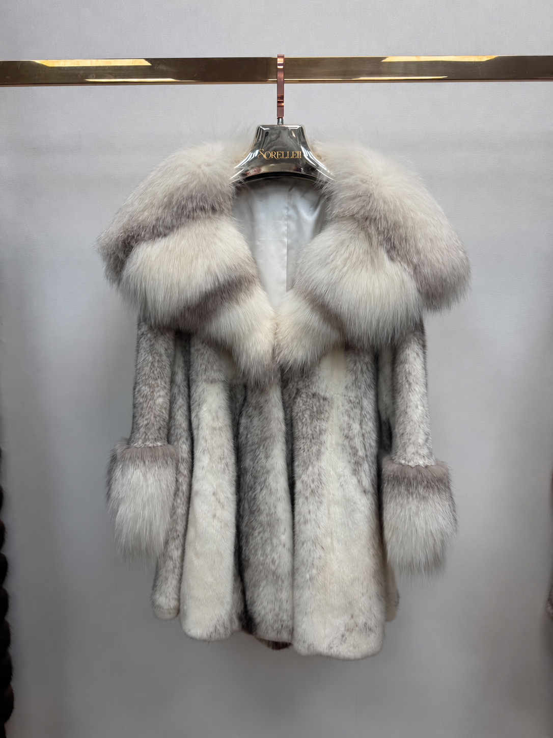 Alps Mink Fur Coat with Fox Collar - Silver Grey