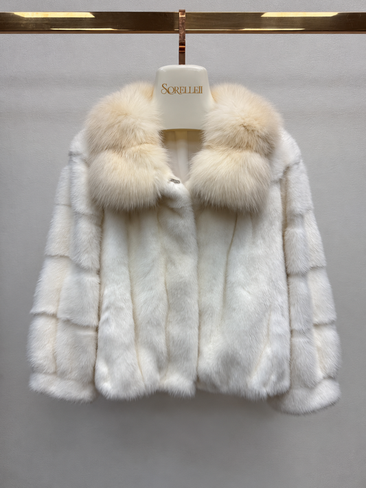 St Moritz- Mink Fur with Fox Collar - Ivory White