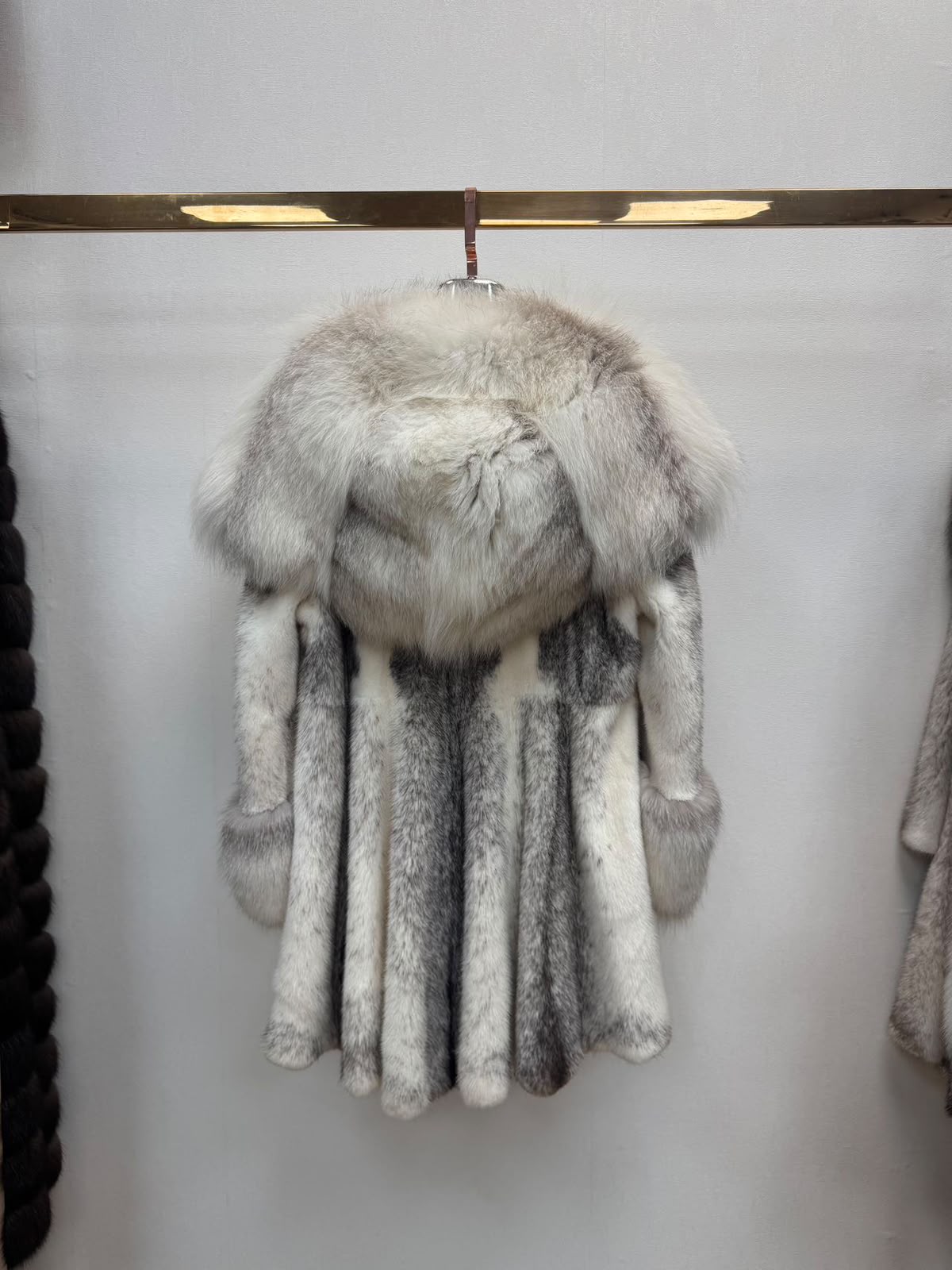 Alps Mink Fur Coat with Fox Collar - Silver Grey