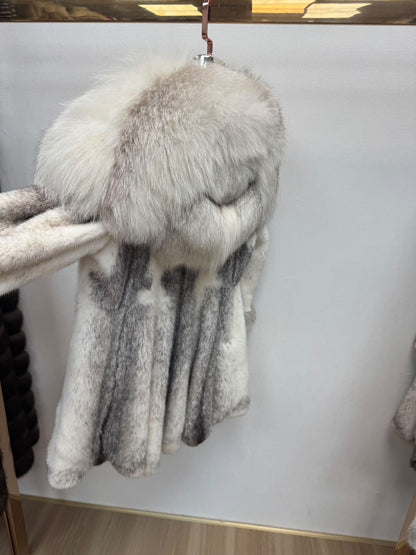 Alps Mink Fur Coat with Fox Collar - Silver Grey