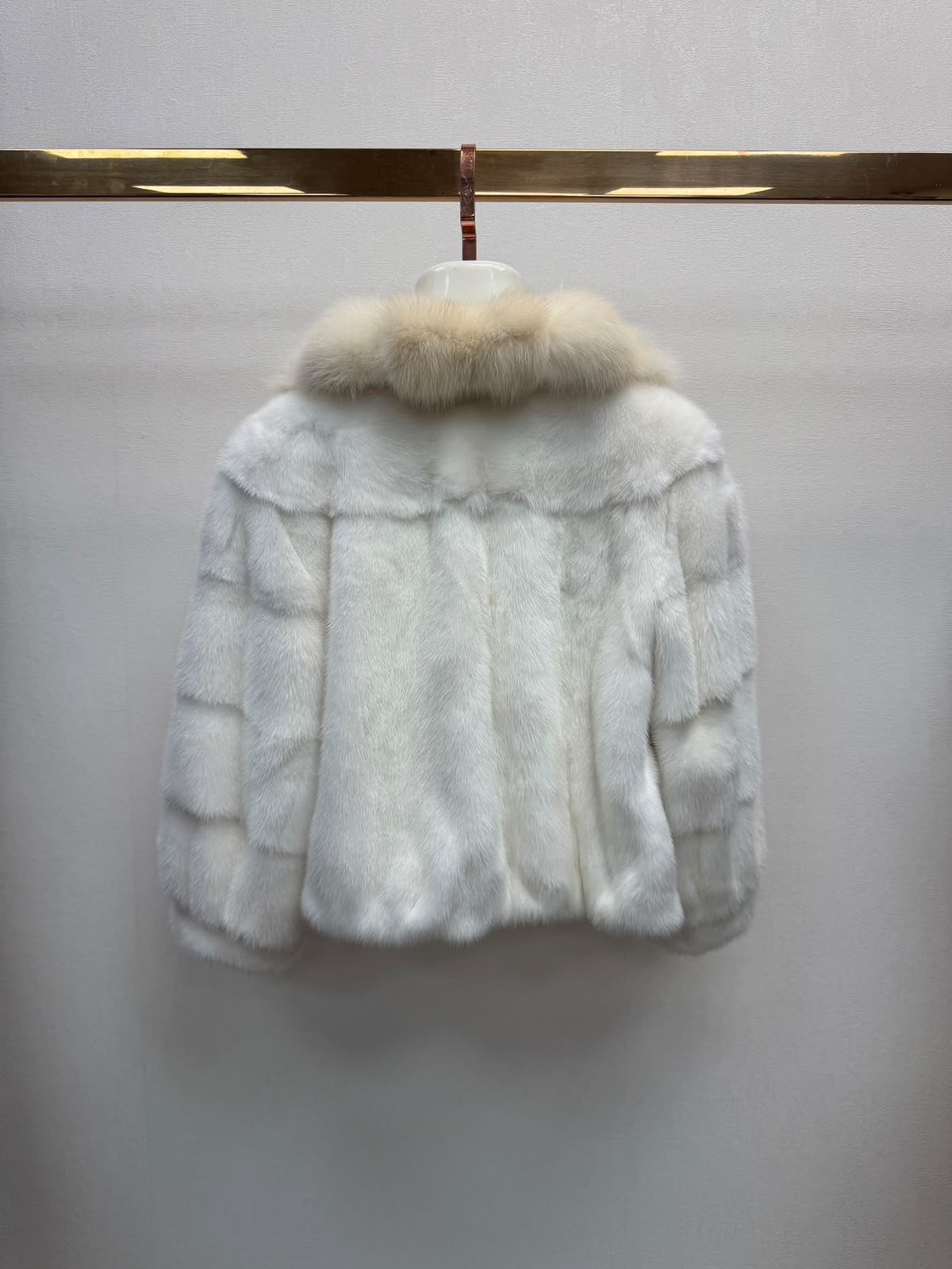 St Moritz- Mink Fur with Fox Collar - Ivory White