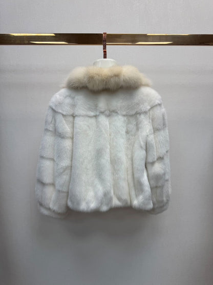 St Moritz- Mink Fur with Fox Collar - Ivory White